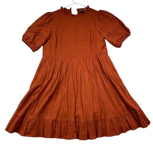 Universal Thread Dresses & Skirts - Universal Thread Dress Womens XS Rust Tiered Mini Embroidered Puff Sleeve Boho